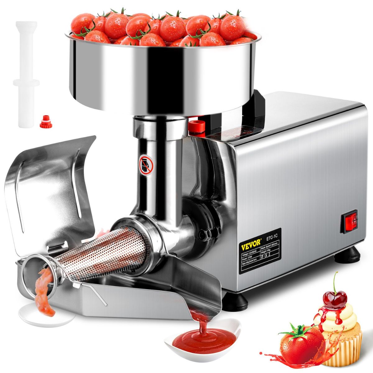Triturador Eléctrico de Tomates VEVOR 110V – Molinillo Comercial de 370W y 90-160 kg/H