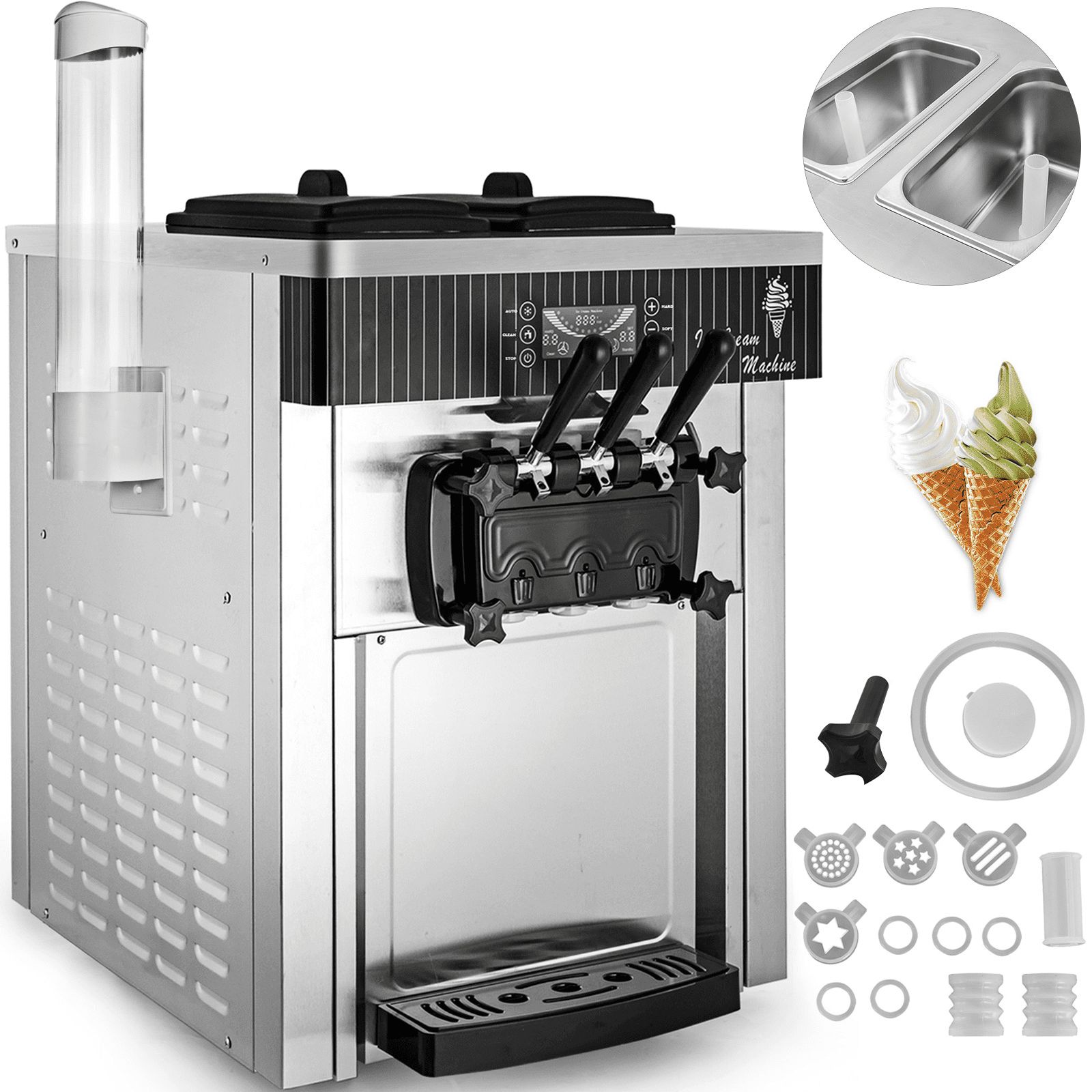 Máquina de Helado Suave Comercial 3 Sabores | Alta Producción (20-28 L/h)
