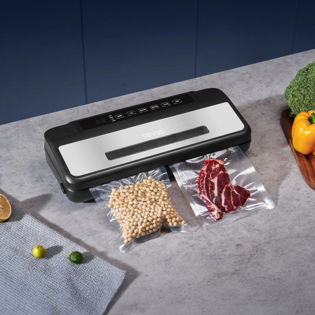 Selladora al Vacío VEVOR 7 en 1 para Alimentos, 80 kPa, 120W con Cortador y Accesorios