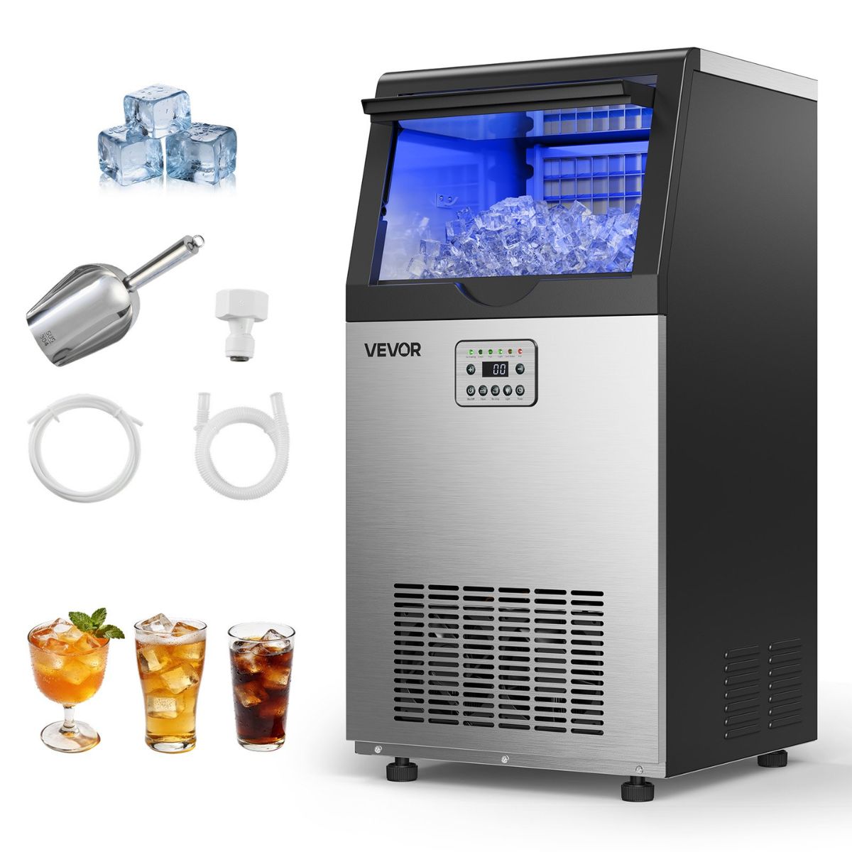Máquina de hielo empotrable VEVOR CIM-360T bajo encimera de acero inoxidable